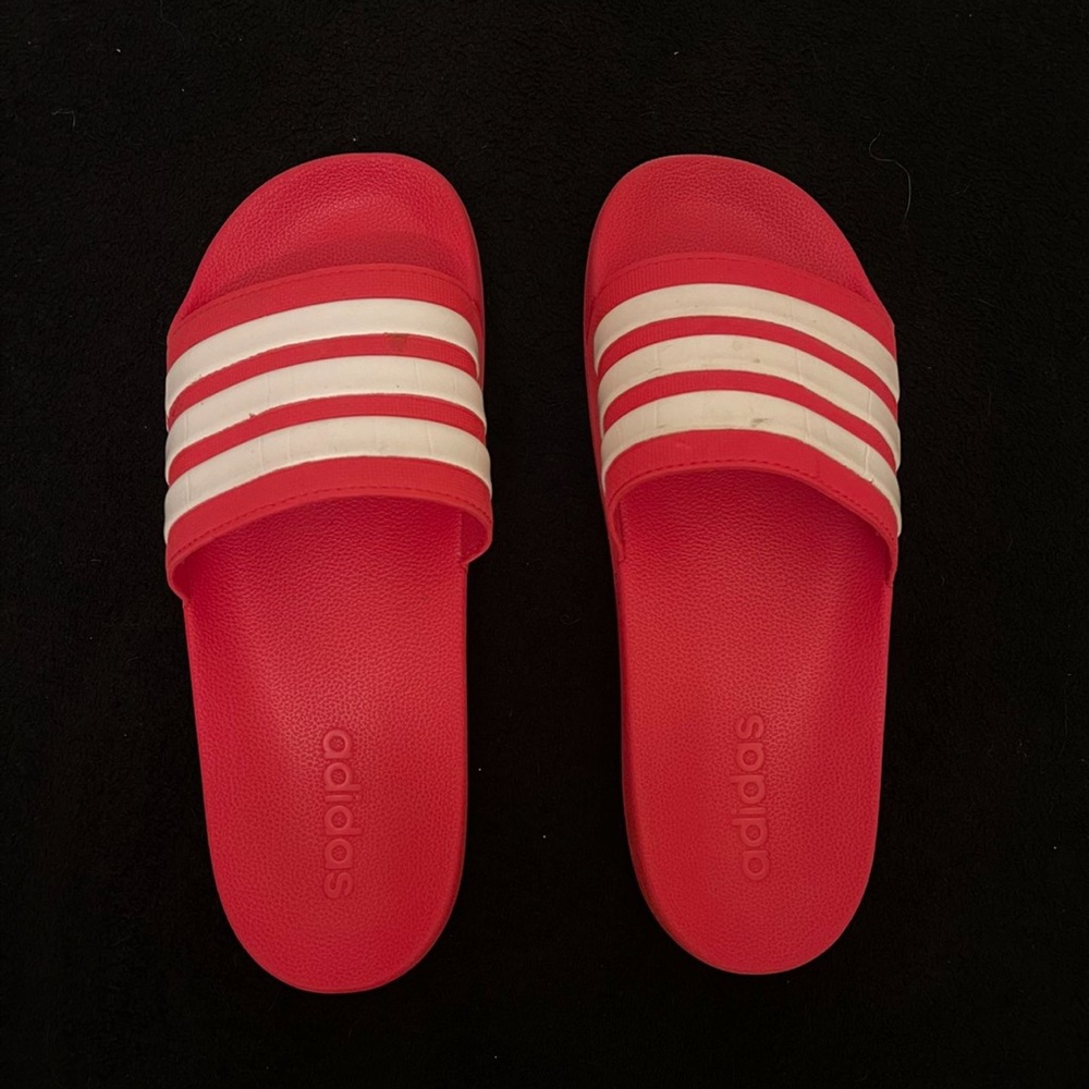 Adidas red slides